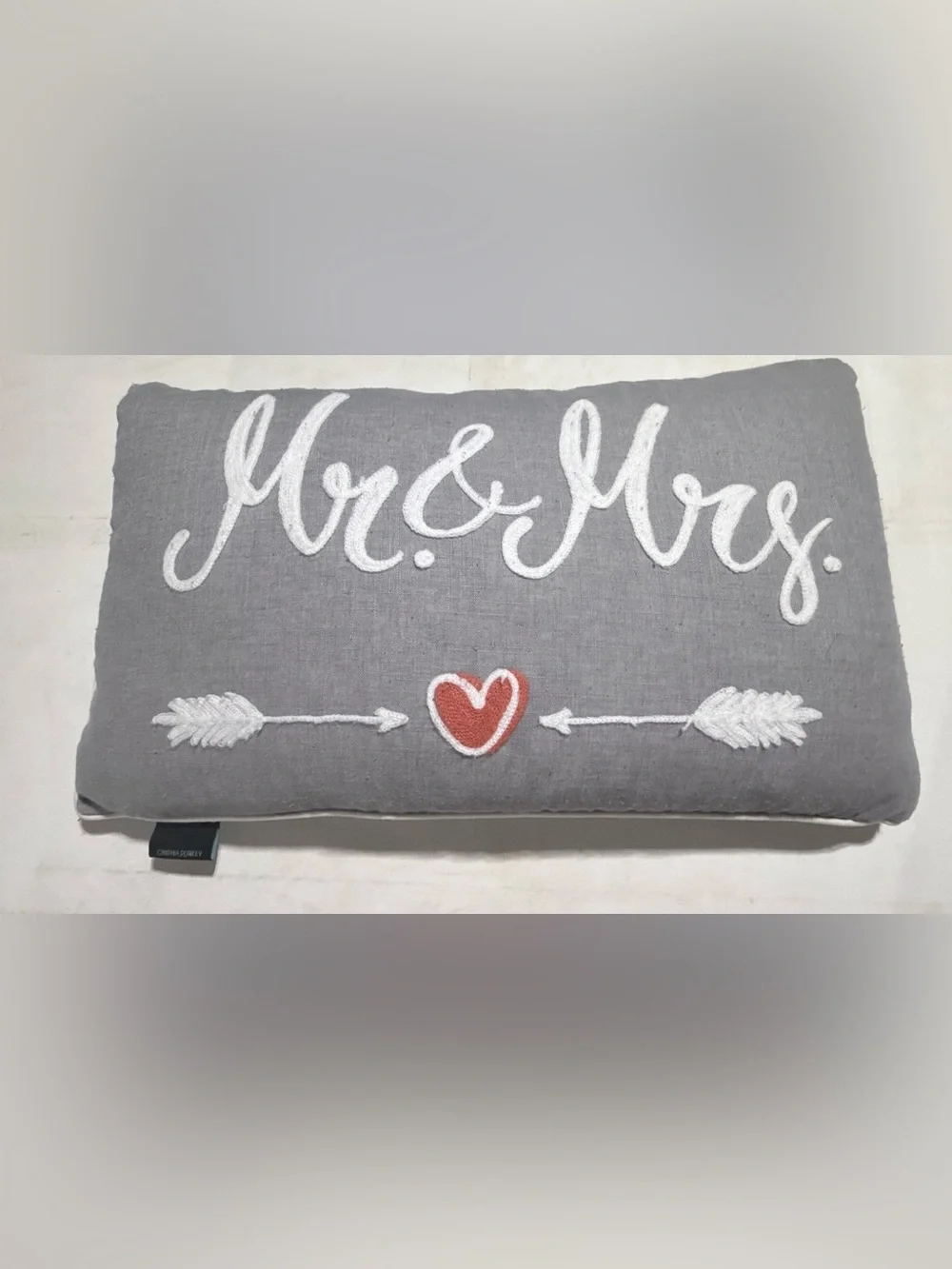 Cynthia Rowley Gray 'Mr. & Mrs.' Embroidered Accent Pillow with Red Heart